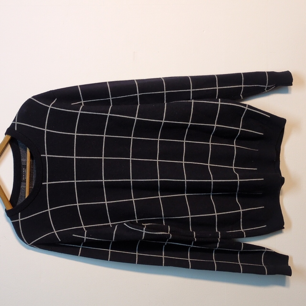 Zara Black Windowpane Grid Pattern Sweater Size Xl - image 1